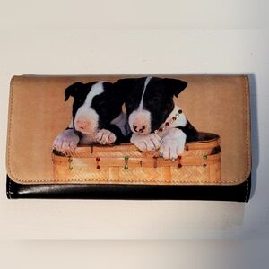 Women's Wallet, Black, Gold with Puppies, Sequins